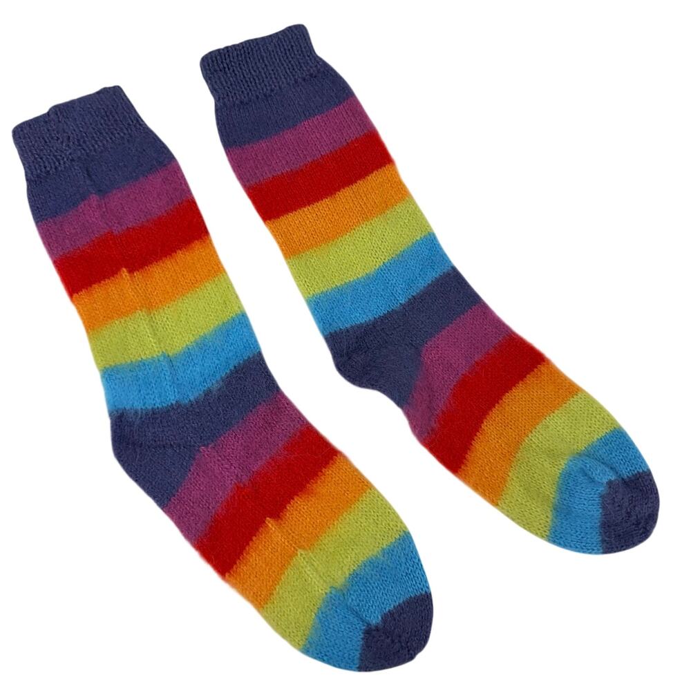 Rainbow Knitted Socks One Size Soft Cozy Warm